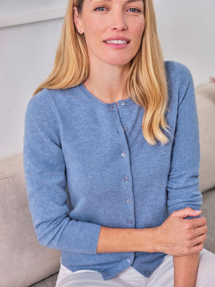 Pure Collection Cashmere Crew Neck Slim Fitting Long Sleeve Cardigan - Image 3 of 3