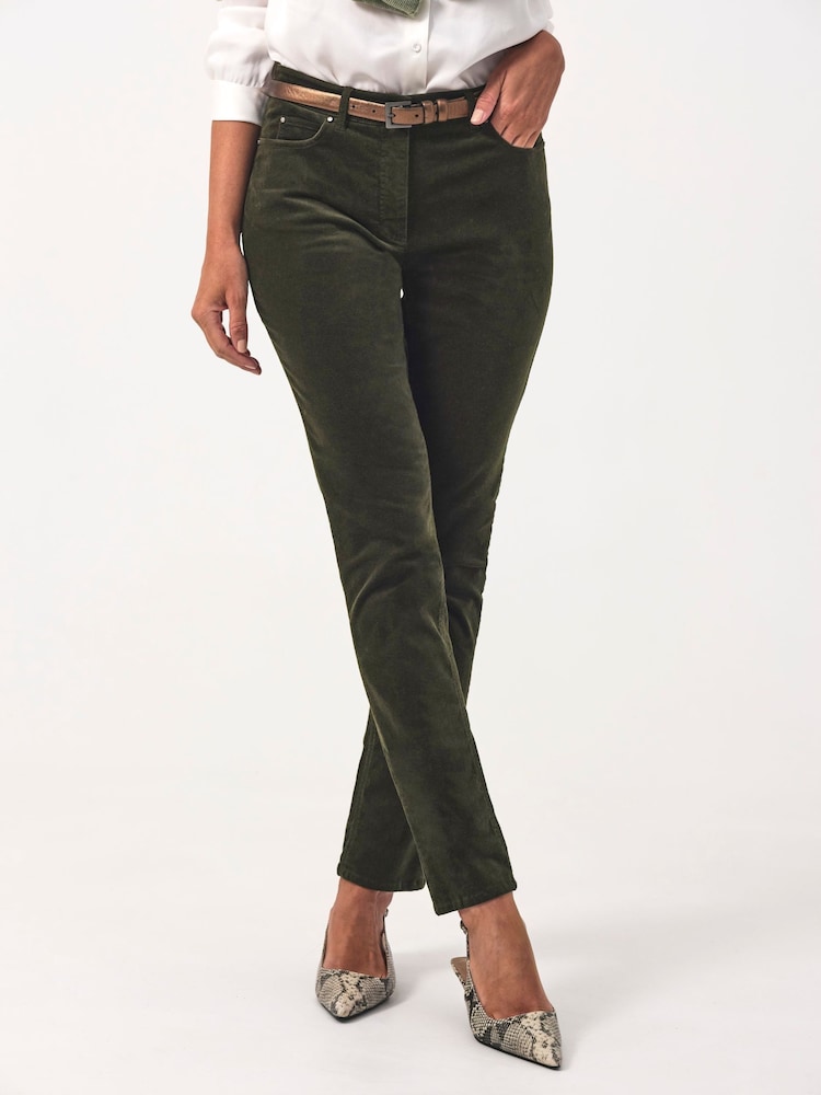 Pure Collection Green Washed Velvet Jeans - Image 1 of 4 Pure Collection Green Washed Velvet Jeans - Image 1 of 4