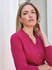 Pink - Pure Collection – Langarm-Strickjacke mit Rüschen aus Kaschmir - Bild 3 von 3