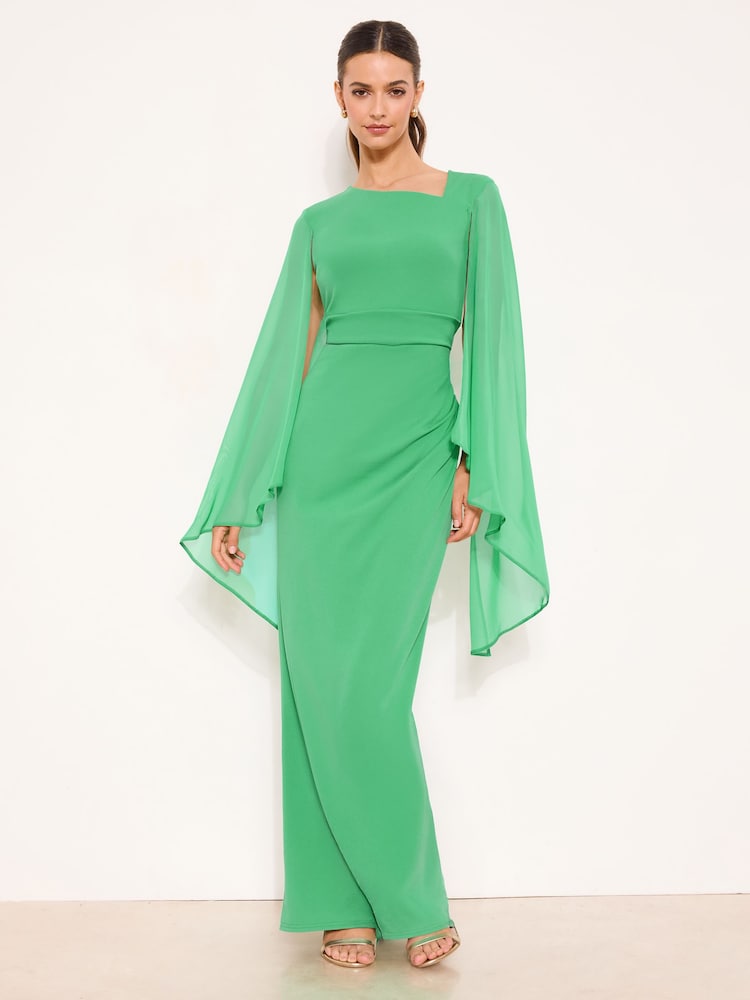 Lipsy Green Asymmetric Neckline Long Sleeve Maxi Dress - Image 1 of 4