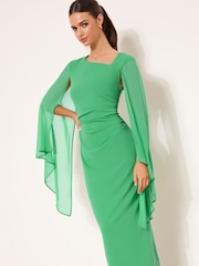 Lipsy Green Asymmetric Neckline Long Sleeve Maxi Dress - Image 3 of 4