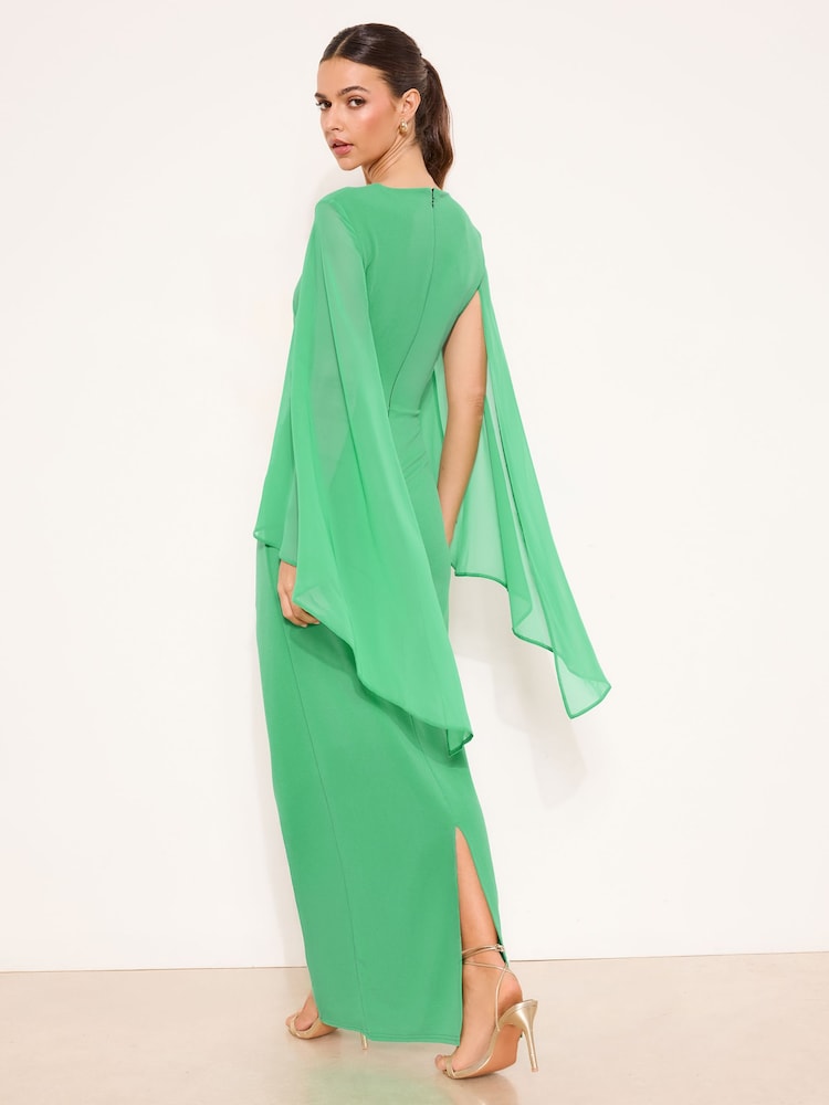 Lipsy Green Asymmetric Neckline Long Sleeve Maxi Dress - Image 4 of 4