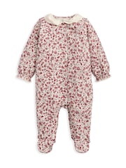 Mamas & Papas Pink Floral Sleepsuit with Broderie Collar - Image 1 of 2