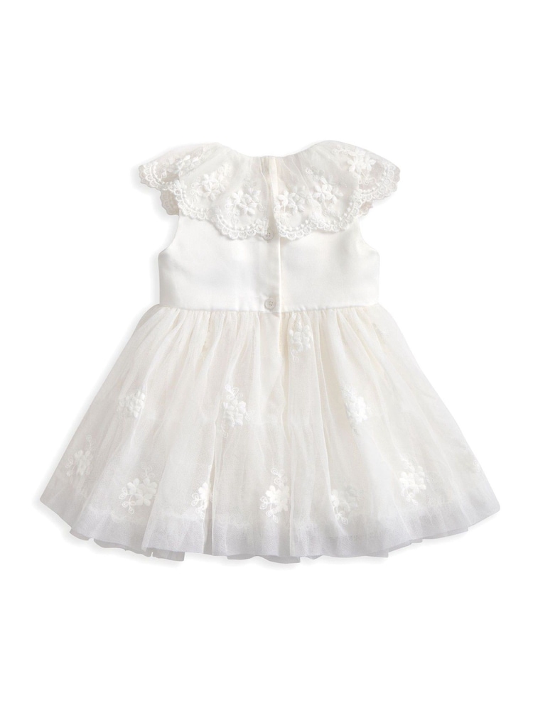 Mamas & Papas Embroidered Mesh Flower Girl White Dress with Cape Collar - Image 3 of 3 Mamas & Papas Embroidered Mesh Flower Girl White Dress with Cape Collar - Image 3 of 3