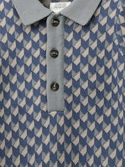 Mamas & Papas Blue Jacquard Knit Polo Shirt with Button Placket - Image 2 of 2