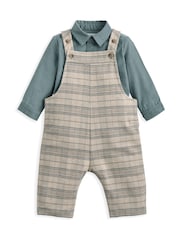 Mamas & Papas Cream Check Dungarees & Striped Shirt Set - Image 2 of 4