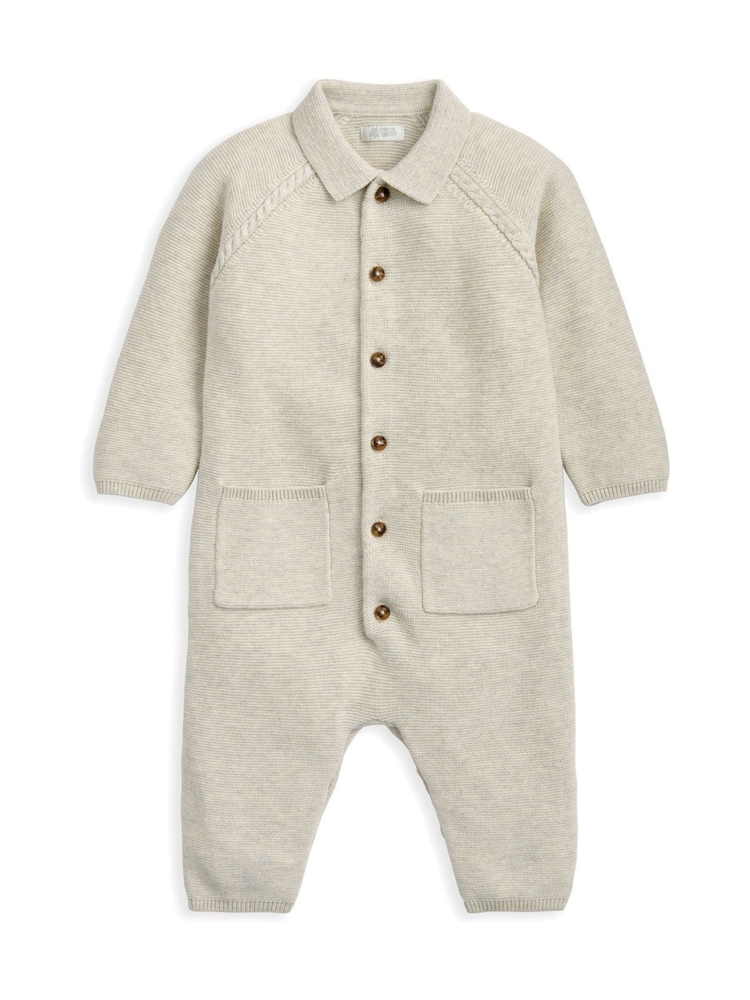 Mamas & Papas Collared Knit Brown Romper - Image 2 of 3 Mamas & Papas Collared Knit Brown Romper - Image 2 of 3
