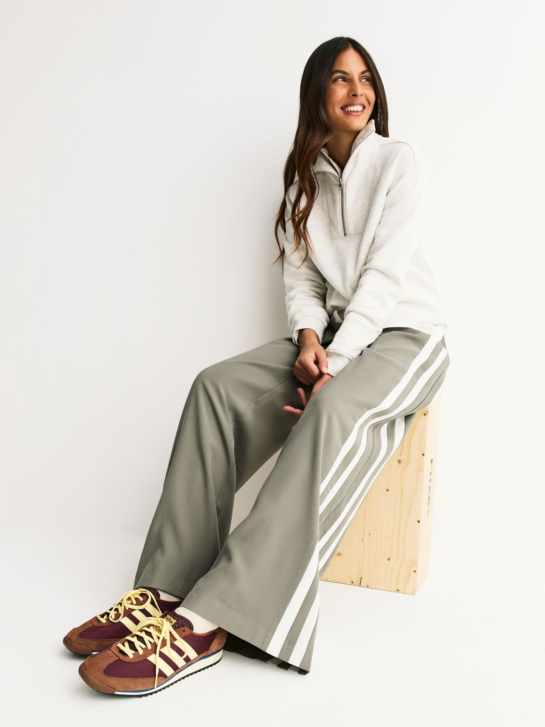 Sage Green Wide Leg Side Stripe Trousers