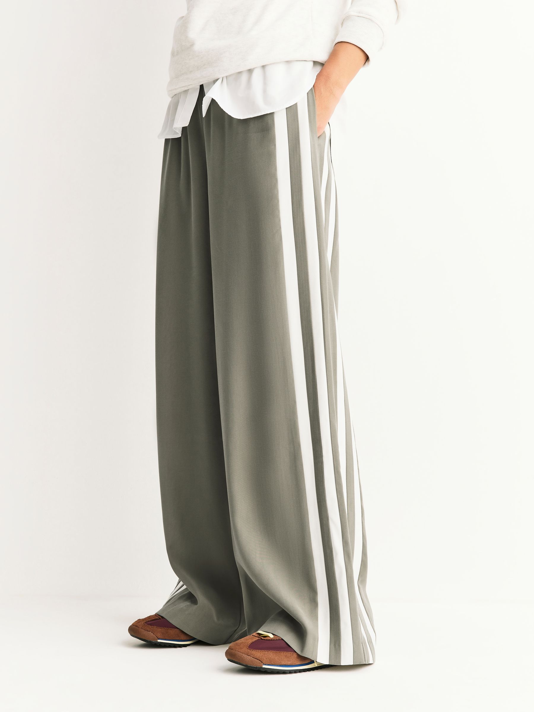 Buy Sage Green Wide Leg Side Stripe Trousers from the Next UK