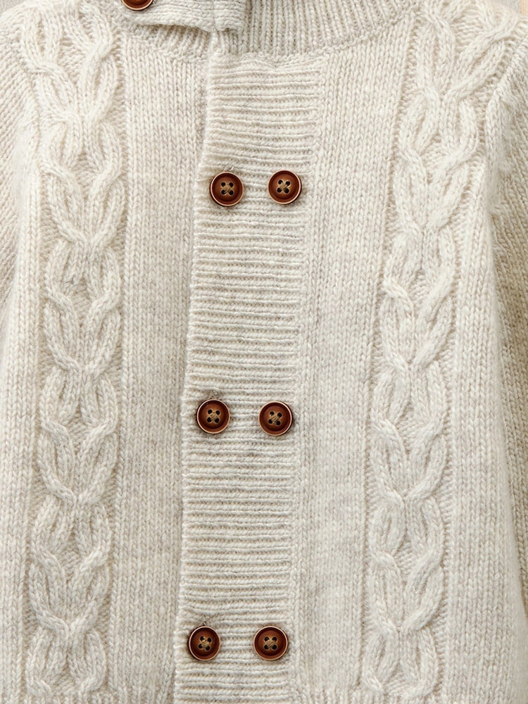 Mamas & Papas Funnel Neck Cable Knit Brown Cardigan - Image 2 of 2 Mamas & Papas Funnel Neck Cable Knit Brown Cardigan - Image 2 of 2