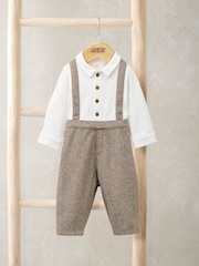 Mamas & Papas Mock Brown Shirt & Braces Romper Set - Image 1 of 3