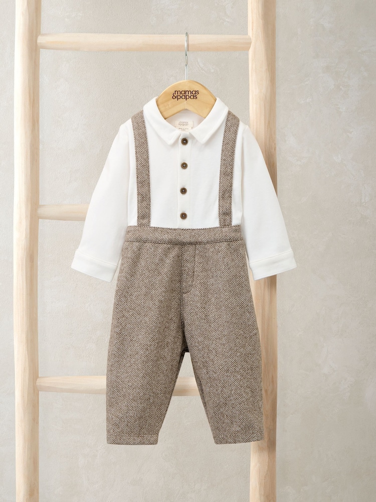 Mamas & Papas Mock Brown Shirt & Braces Romper Set - Image 1 of 3 Mamas & Papas Mock Brown Shirt & Braces Romper Set - Image 1 of 3