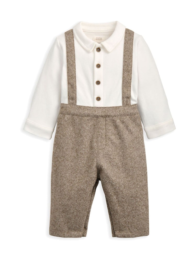Mamas & Papas Mock Brown Shirt & Braces Romper Set - Image 2 of 3 Mamas & Papas Mock Brown Shirt & Braces Romper Set - Image 2 of 3