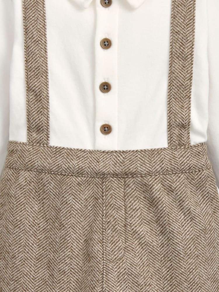 Mamas & Papas Mock Brown Shirt & Braces Romper Set - Image 3 of 3 Mamas & Papas Mock Brown Shirt & Braces Romper Set - Image 3 of 3