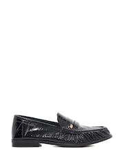 Dune London Black Grisella Ruch Detail Penny Loafers - Image 1 of 5