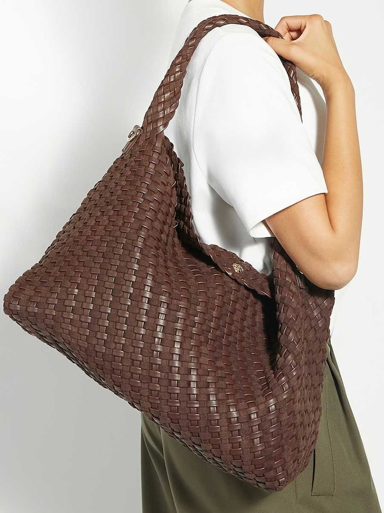 Dune London Brown Large Deliberate L Woven Slouch Bag - Image 5 of 5