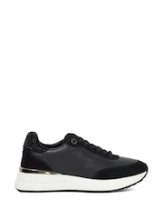 Dune London Black Emotion Gold Clip Lace-Up Runner Trainers - Image 1 of 5