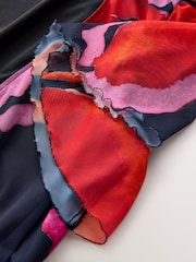 Red and Navy Flower Print - Short Sleeve Wrap Midi Occasion Dress - Imaginea 6 din 7