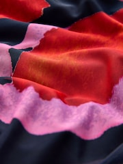 Red and Navy Flower Print - Short Sleeve Wrap Midi Occasion Dress - Imaginea 7 din 7