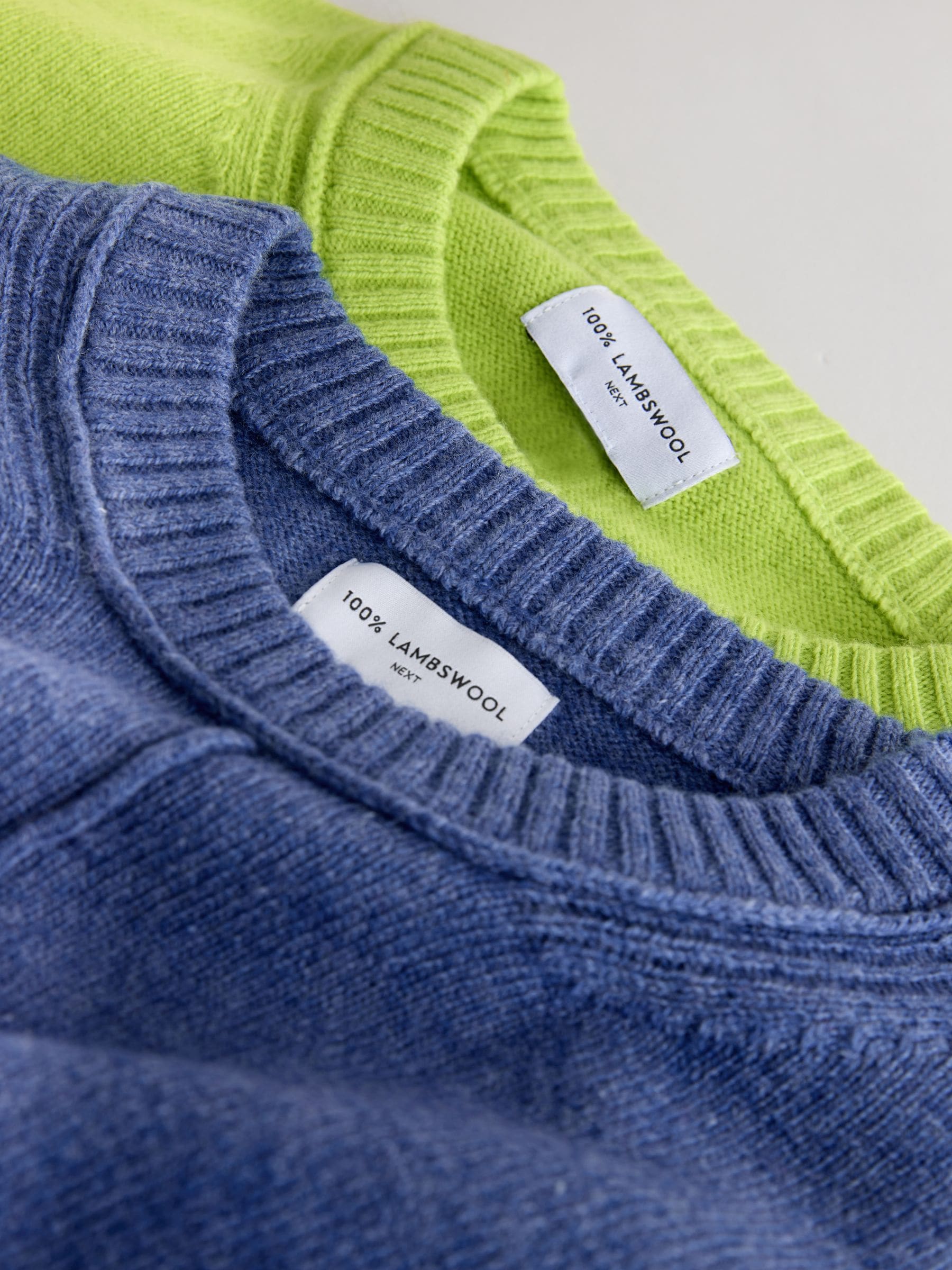 Buy Blue/Lime Green N. Premium 100% Lambswool Crew Neck Jumper 2
