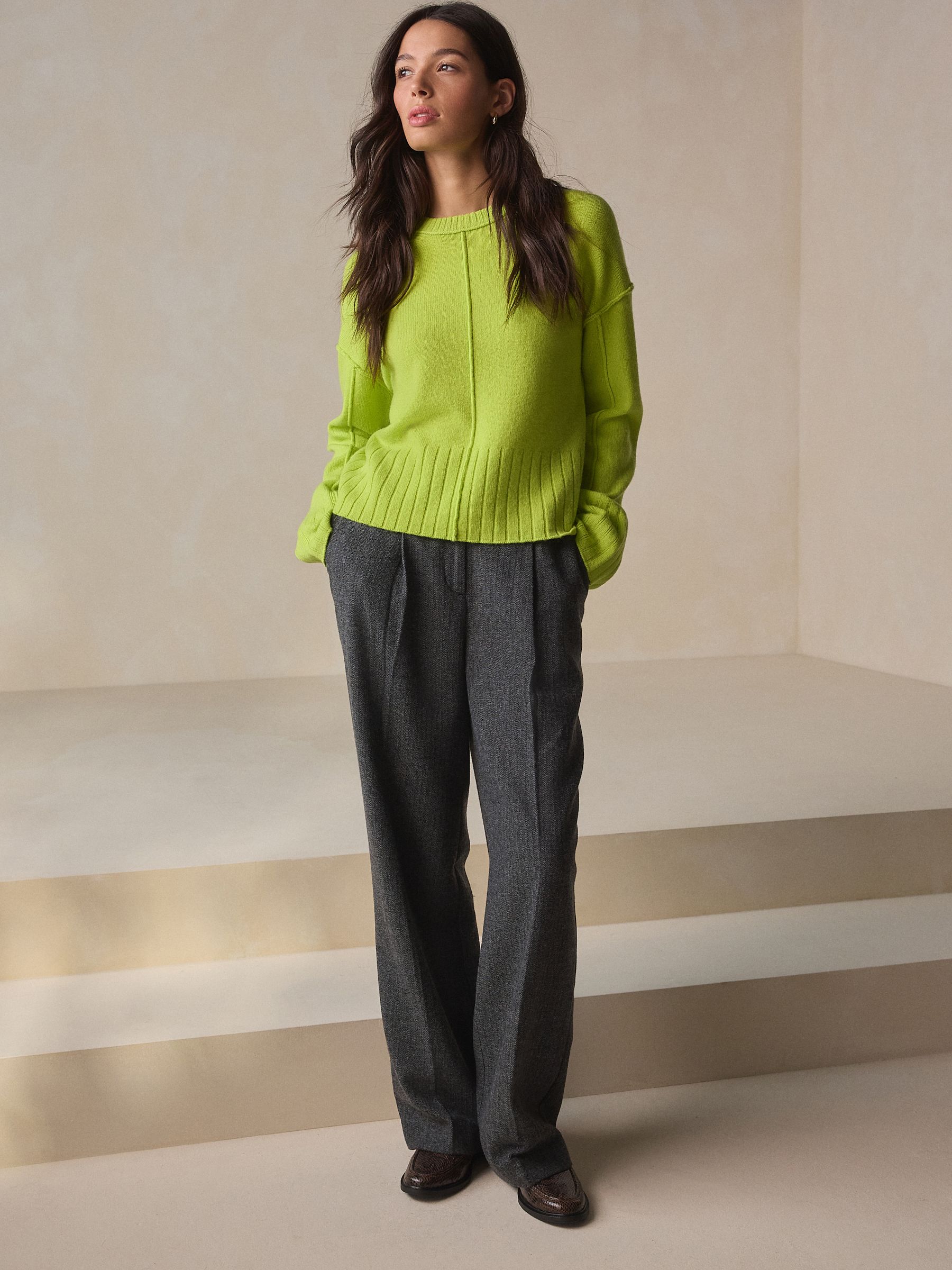 Buy Blue/Lime Green N. Premium 100% Lambswool Crew Neck Jumper 2
