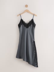 Grey Lace Trim Strappy Asymmetrical Cami Mini Dress - Image 7 of 10
