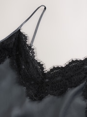 Grey Lace Trim Strappy Asymmetrical Cami Mini Dress - Image 9 of 10