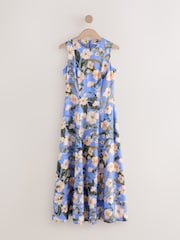 Blue Floral Print Sleeveless Column A-Line Maxi Dress - Image 1 of 4
