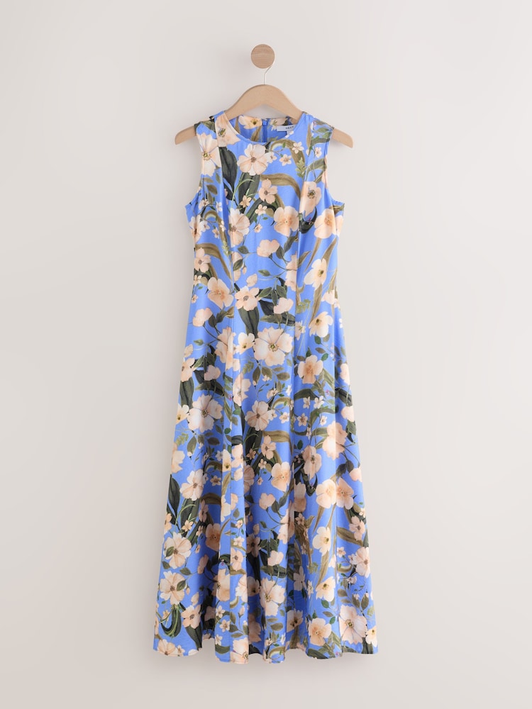 Blue Floral Print Sleeveless Column A-Line Maxi Dress - Image 1 of 4