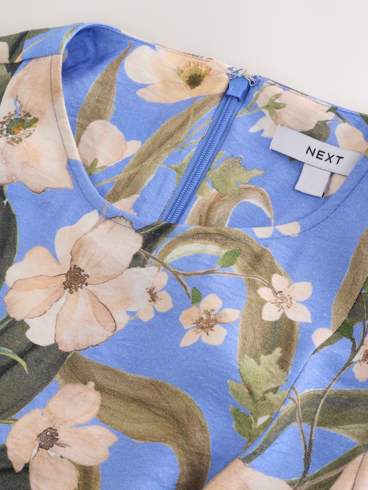 Blue Floral Print Sleeveless Column A-Line Maxi Dress - Image 2 of 4