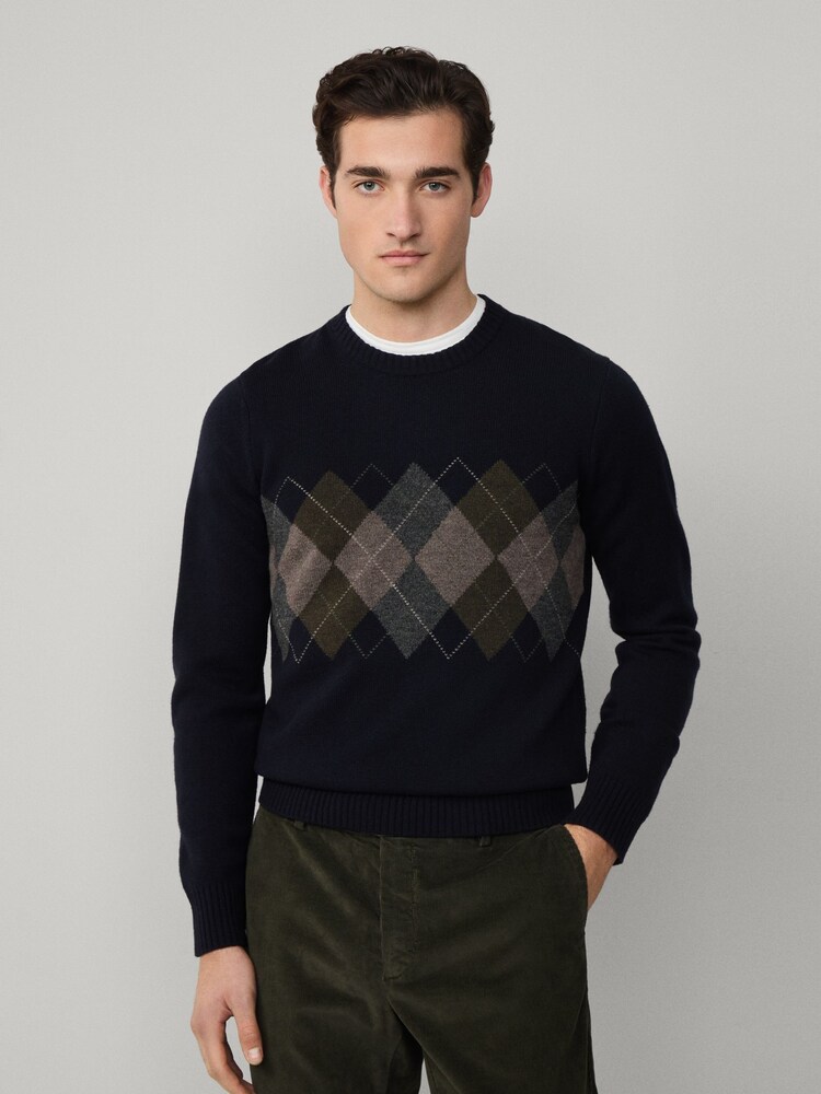 Hackett Blue Merino Wool Argyle Crew Neck Jumper - Image 2 of 6 Hackett Blue Merino Wool Argyle Crew Neck Jumper - Image 2 of 6