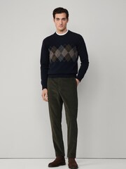 Hackett Blue Merino Wool Argyle Crew Neck Jumper - Image 6 of 6