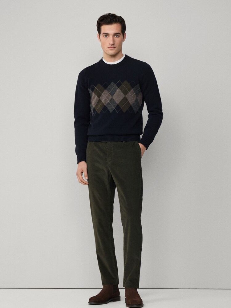 Hackett Blue Merino Wool Argyle Crew Neck Jumper - Image 6 of 6