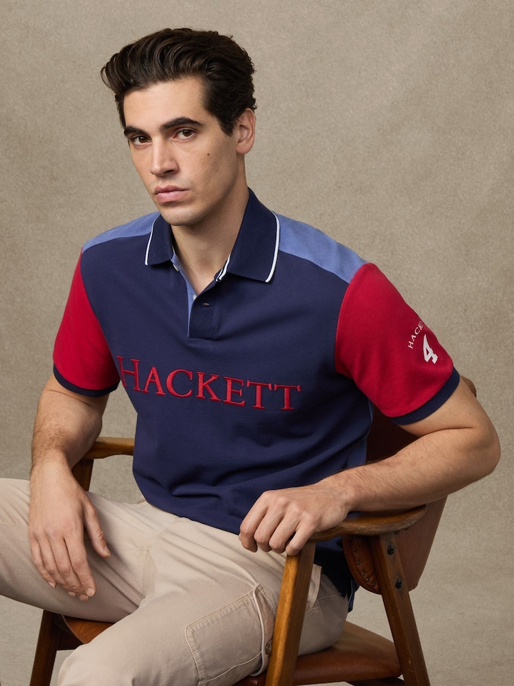Hackett Blue Heritage Number Multi Polo Shirt - Image 1 of 6 Hackett Blue Heritage Number Multi Polo Shirt - Image 1 of 6
