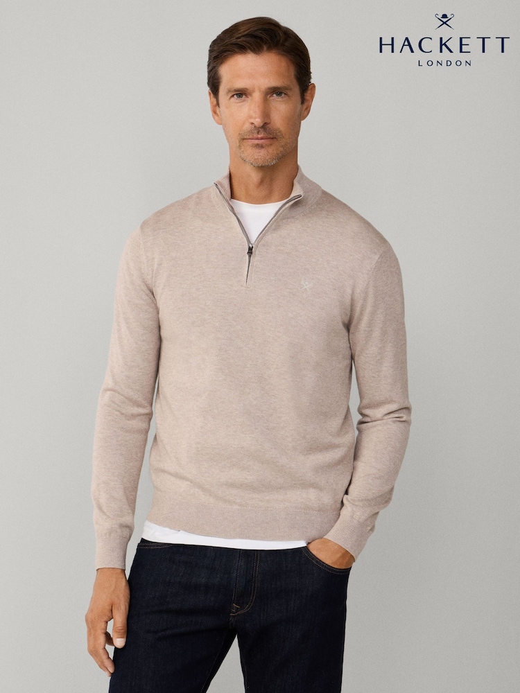 Hackett Cotton Embroidered Logo Quarter Zip Jumper - Image 2 of 10 Hackett Cotton Embroidered Logo Quarter Zip Jumper - Image 2 of 10