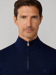 Azul - Hackett Hackett Cotton Embroidered Logo Quarter Zip Jumper - Imagen 3 de 7