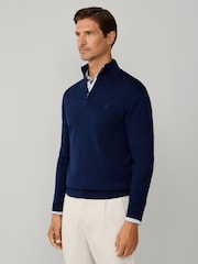 Azul - Hackett Hackett Cotton Embroidered Logo Quarter Zip Jumper - Imagen 4 de 7