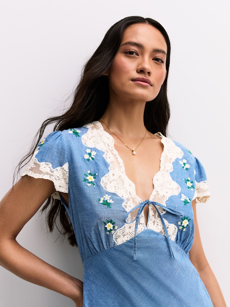 Rixo Blue Amari Bud Embroidery Dress | Seasons Rixo Blue Amari Bud Embroidery Dress | Seasons