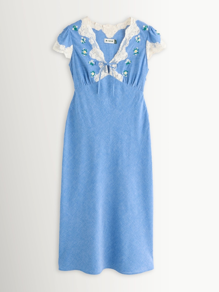 Rixo Blue Amari Bud Embroidery Dress - Image 6 of 6