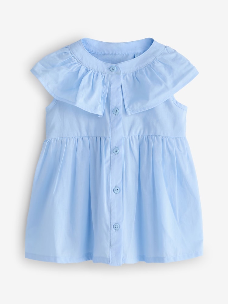 Blue Button Through Frill Collar Dress - Image 1 of 1