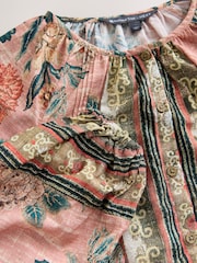 Pink National Trust x Next Floral Print Volume Sleeve Button Front Blouse - Image 8 of 9