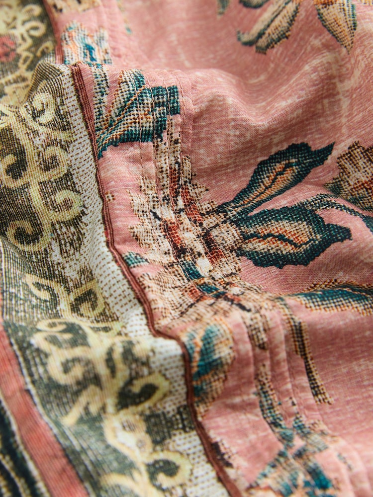 Pink National Trust x Next Floral Print Volume Sleeve Button Front Blouse - Image 9 of 9