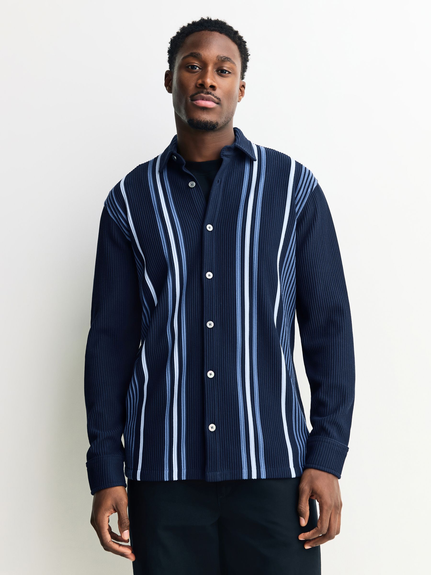 【deres】6way sleeve shirt stripe Buy Темно-синій / білий - Stripe Short Sleeve Jersey Shirt з сайту