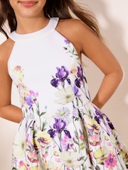 Lipsy White Floral Scuba Halter Occasion Dress (5-16yrs) - Image 4 of 5
