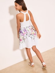 Lipsy White Floral Scuba Halter Occasion Dress (5-16yrs) - Image 5 of 5
