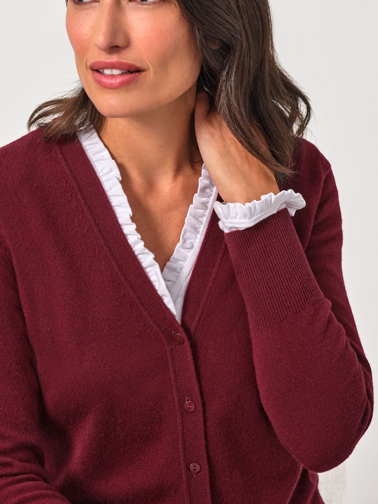 Pure Collection Red Cashmere Crew Neck Slim Fitting Long Sleeve Cardigan - Bild 4 von 4