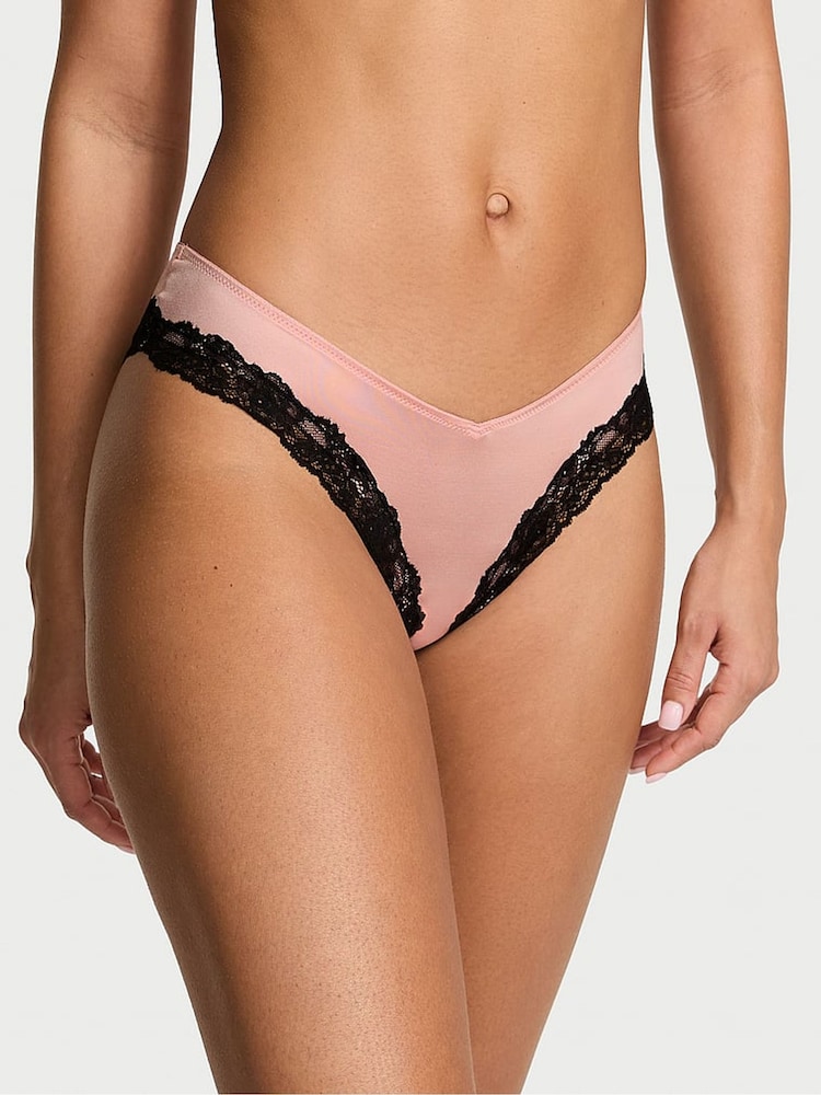 Victoria's Secret Royal Pink Cheeky Lace Trim Knickers - Image 1 of 2 Victoria's Secret Royal Pink Cheeky Lace Trim Knickers - Image 1 of 2