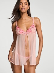 Victoria's Secret Hearts and Roses Pink Embroidered Babydoll Set - Image 1 of 3