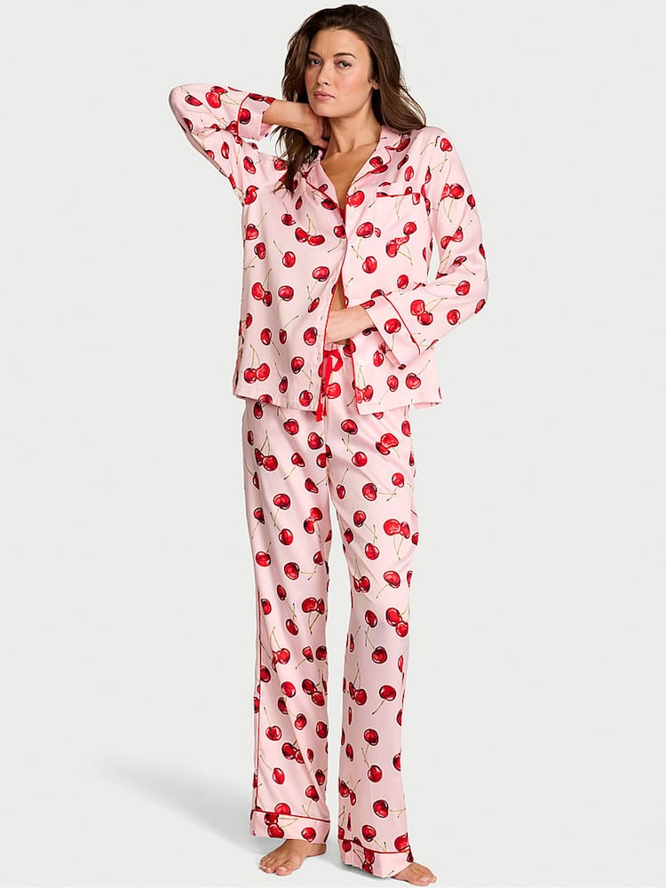 Victoria's Secret Bright Vermillion Red Exploded Cherries Satin Long Pyjamas Set - Image 1 of 2 Victoria's Secret Bright Vermillion Red Exploded Cherries Satin Long Pyjamas Set - Image 1 of 2