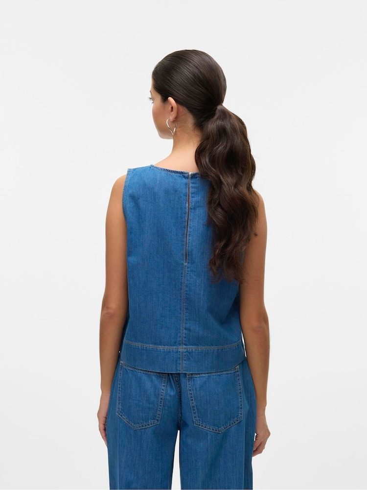 VERO MODA Blue Sleeveless Denim Top - Image 2 of 6
